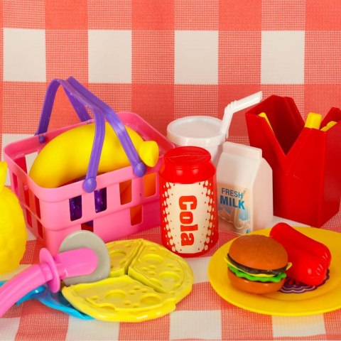 Kosz piknikowy koszyk fast food pizza burger jedzenie prowiant przekąski na piknik